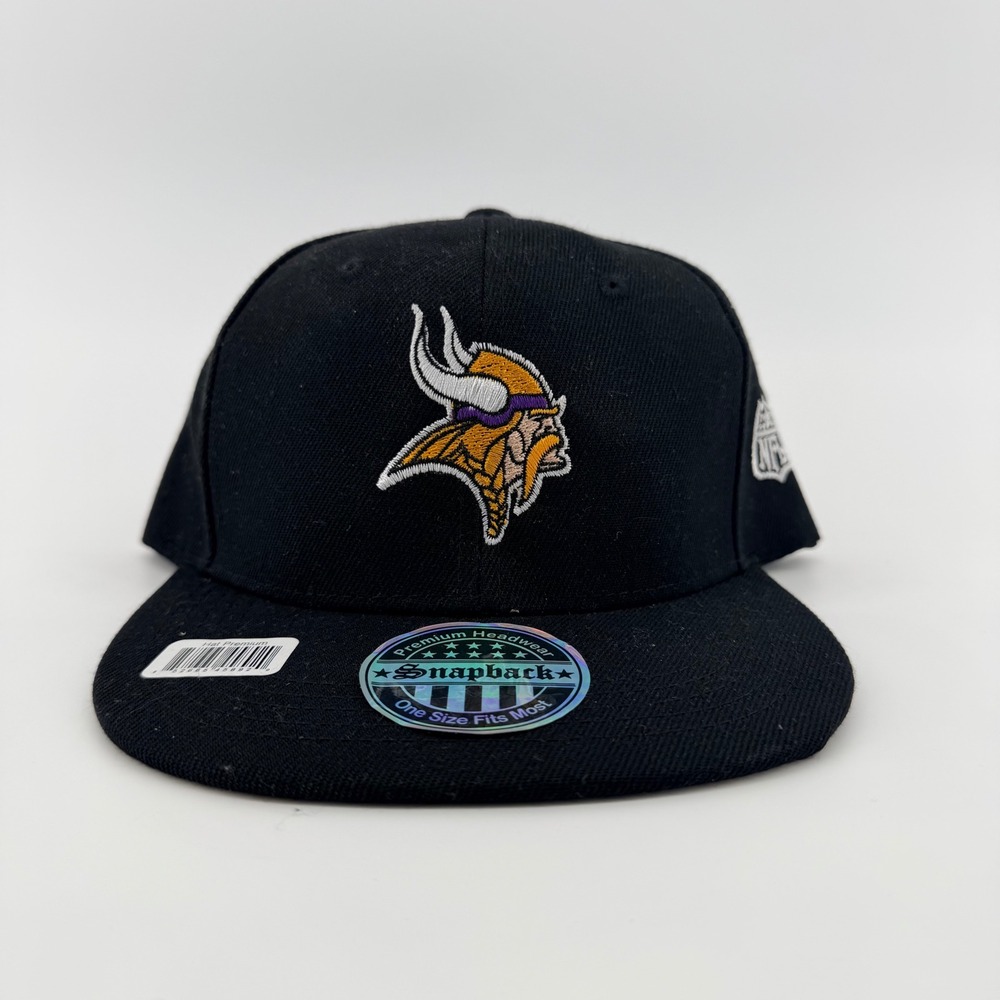NFL Minnesota Vikings Snapback Hat Flat Brim Embroidered Logo OSFM Black
